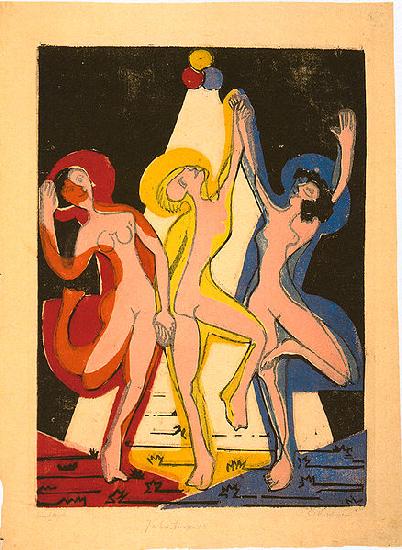 Ernst Ludwig Kirchner Colourful dance - Colour-woodcut Germany oil painting art